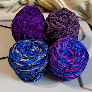 Luxurious Velvet Yarn Set - Purple, Blue, and Gray
